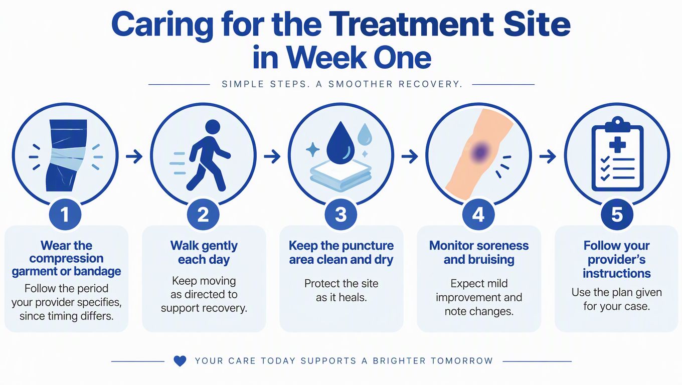 A five-step guide on how to care for a treatment site during the first week of recovery.