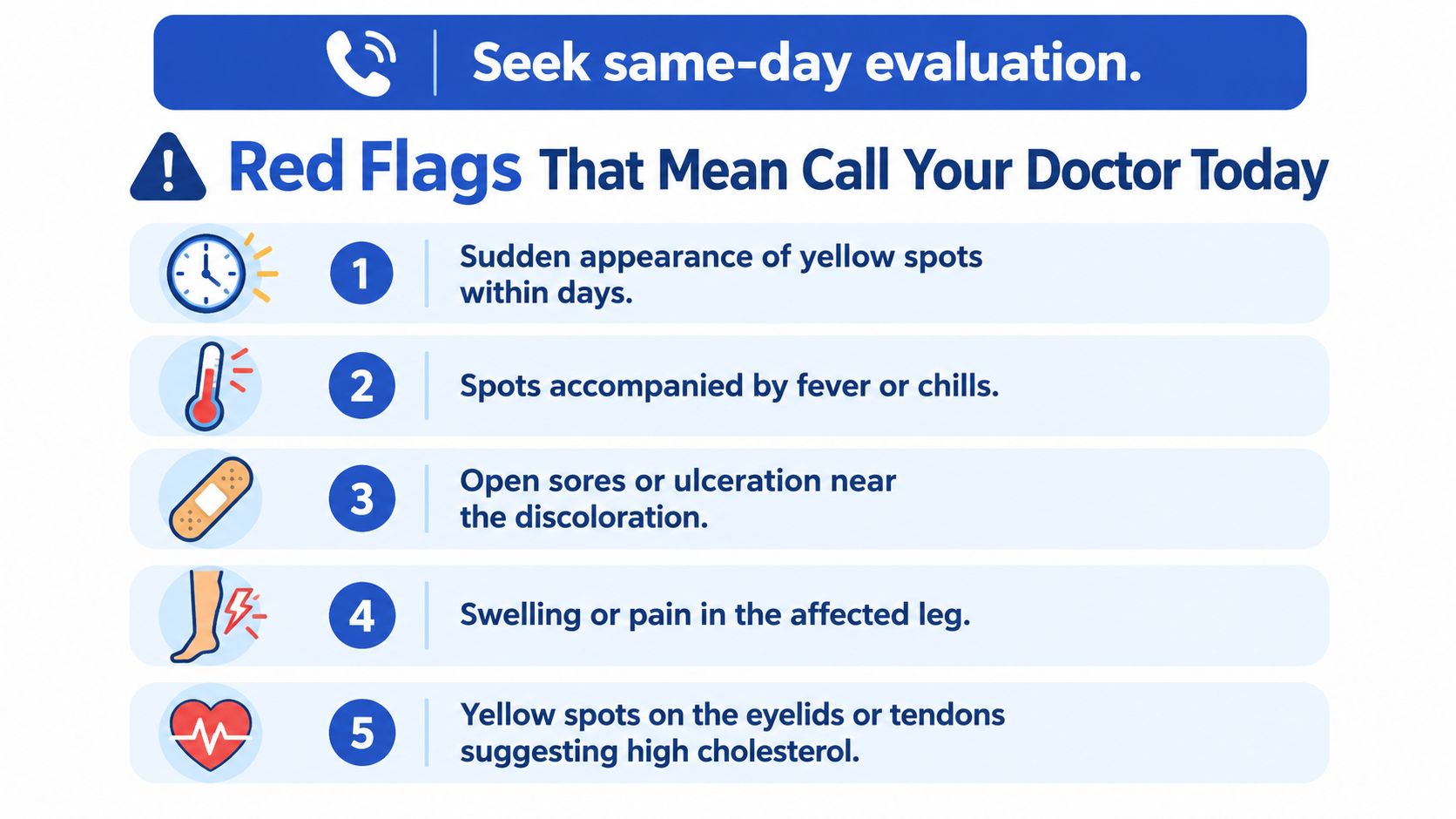 A red flag health chart indicating when to seek medical attention for yellow spots on skin.